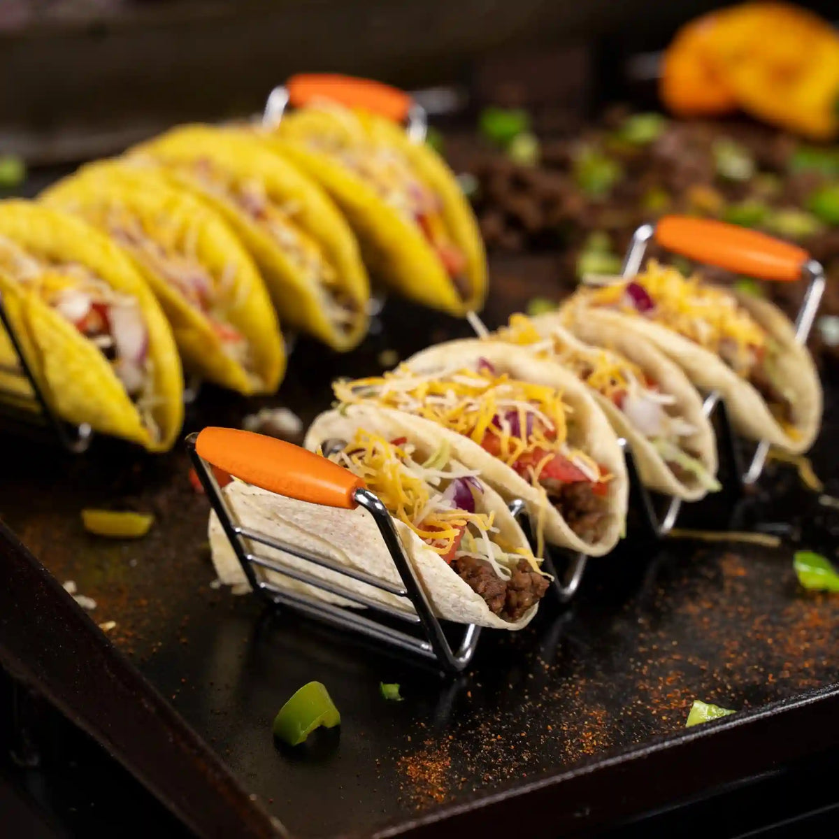 Small taco tray with silicone handles (qty 2).